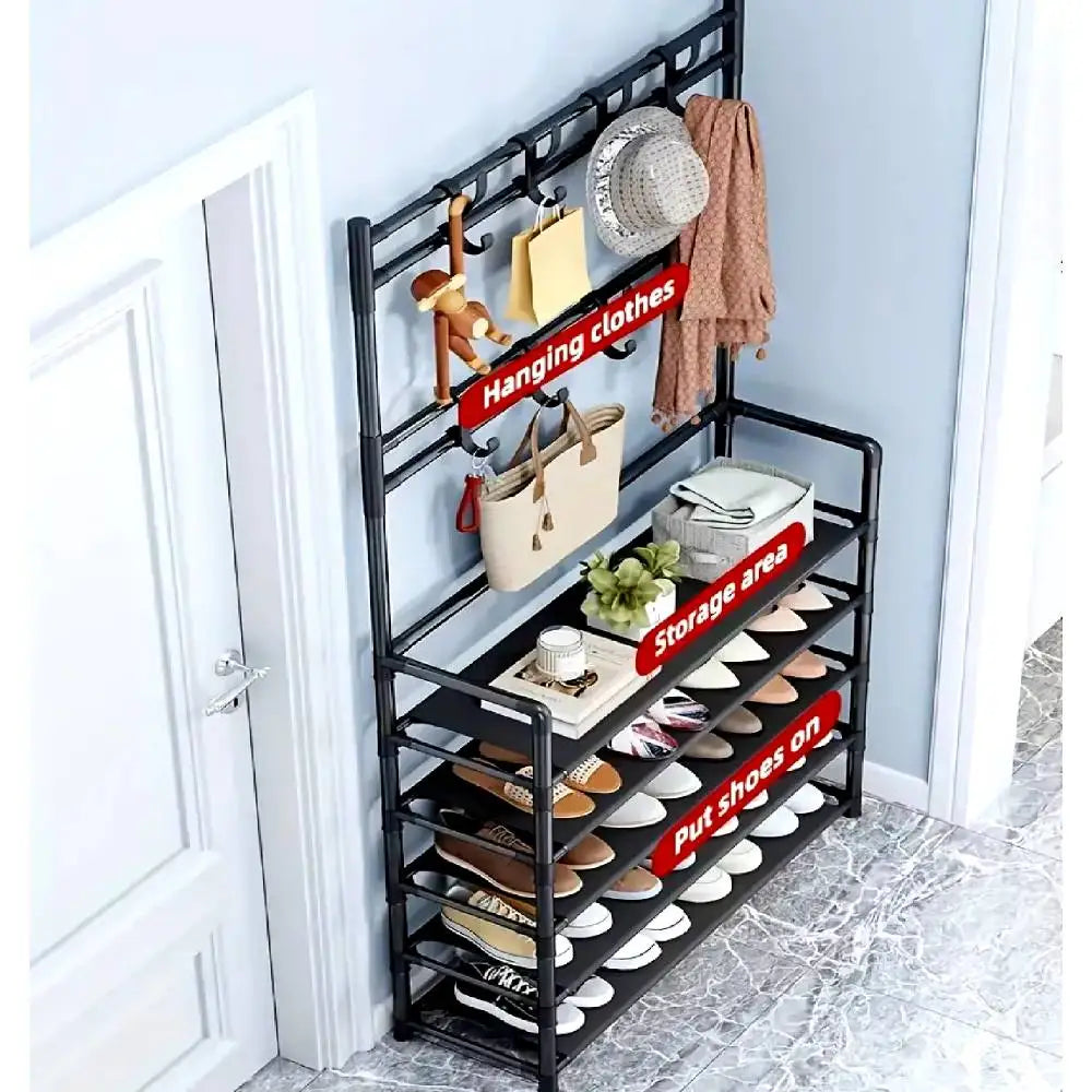 Multifunctional Shoe and Hat Rack, Freestanding Coat Rack with Storage for Home