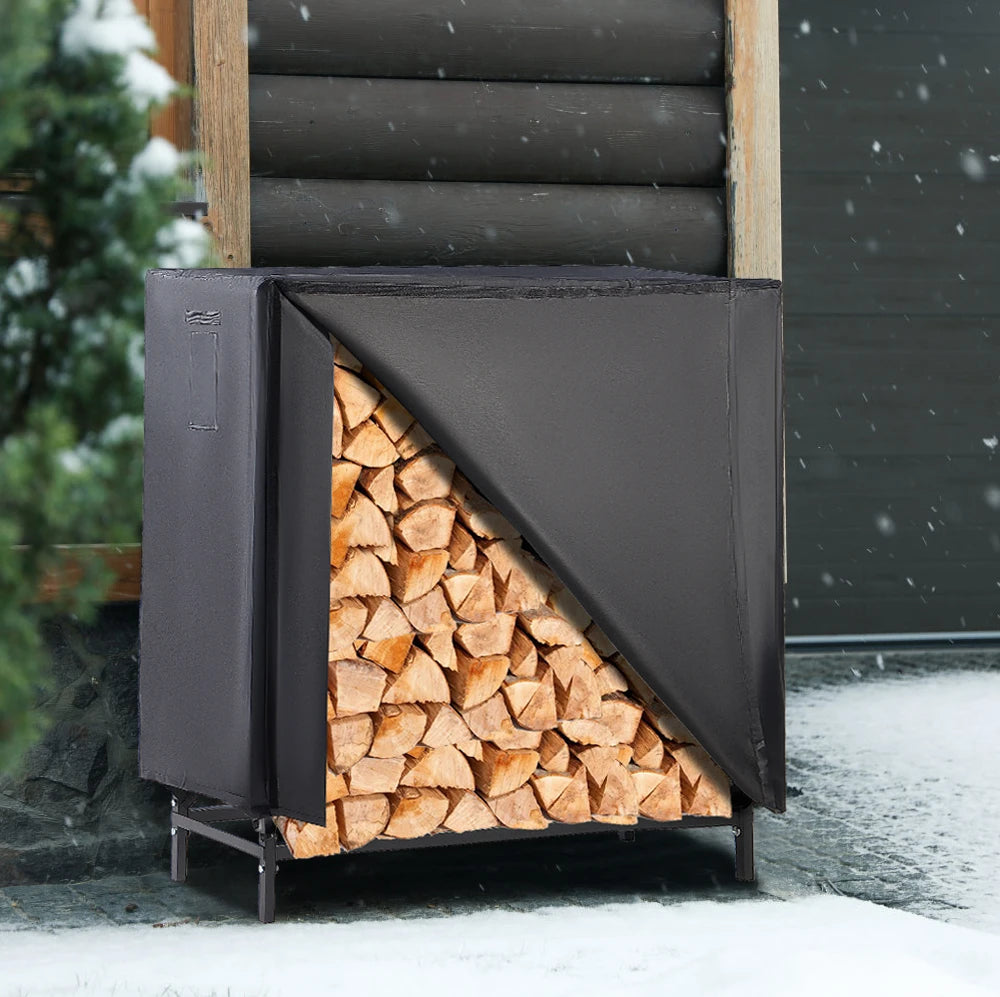 48" Large Metal Indoor Outdoor Fire Wood Log Rack With Cover, Waterproof Firewood Storage, Heavy Duty for Home and Outdoors