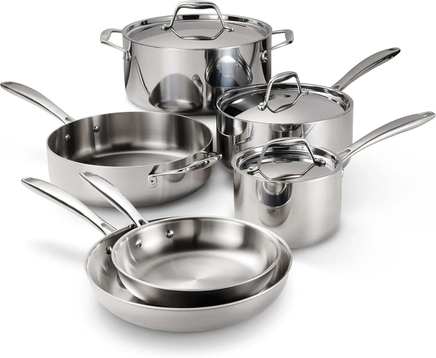 Tramontina Tri-Ply Clad Stainless Steel 9-Piece Cookware Set With Lids, Pots And Pans Kitchen Set, Induction-Ready,