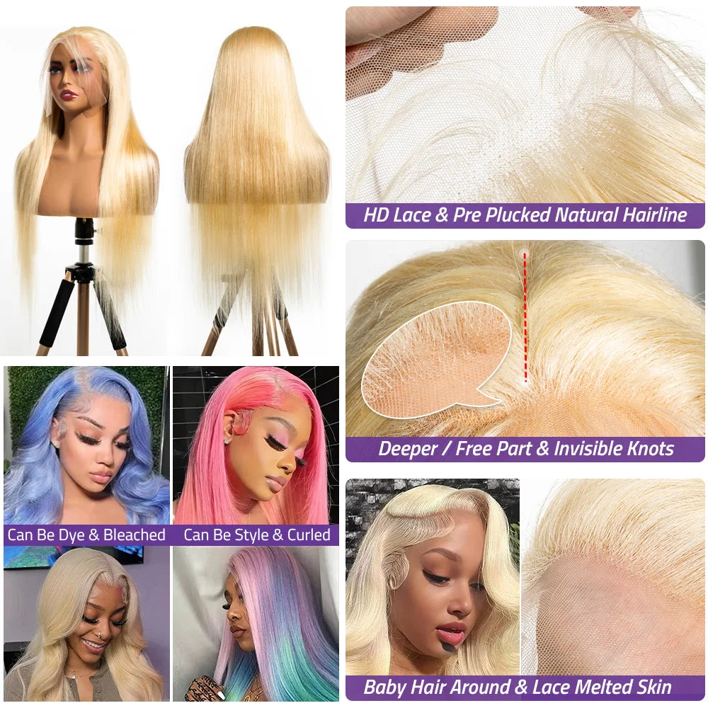 Blonde 613 HD Lace Closure Front Wigs 13x6 Hd Lace Frontal Human Hair Wig Bone Straight Honey Colored Human Hair for Black Women