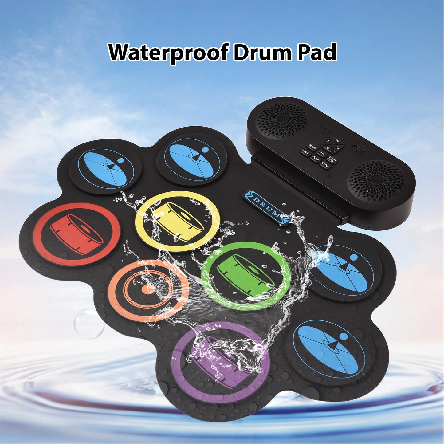 9 Pads Electronic Drum Set Hand Roll Drum Set Supports DTX Gaming/BT Dual Speaker 7 Drum Styles 6 Rhythms 10Demo Songs Pad Drum