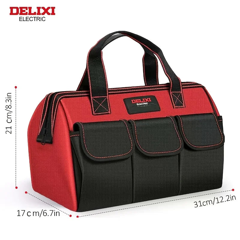 DELIXI ELECTRIC Soft-soled Bag of Three, Multi-pocket Wide-Mouth Tool Handbag, Home Storage, With Adjustable Shoulder Strap