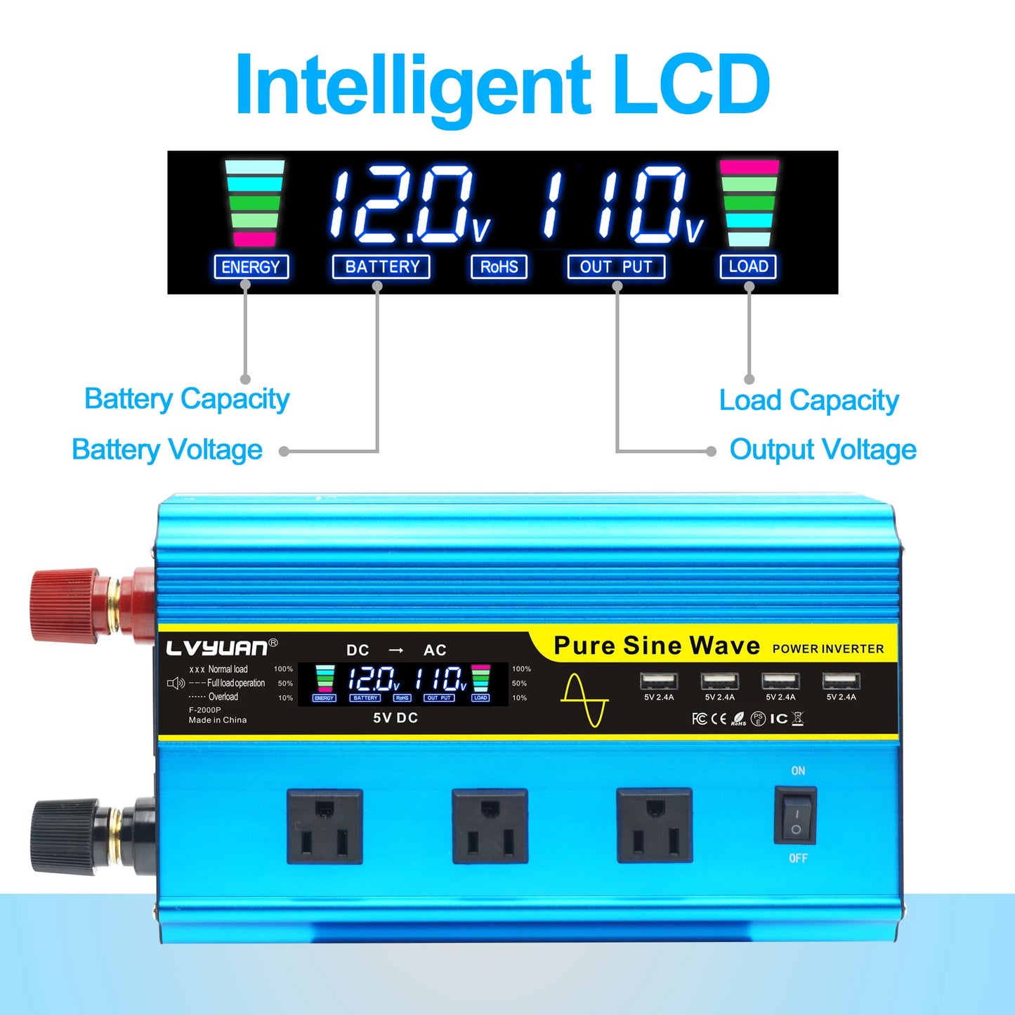 4000W Pure Sine Wave Inverter DC 12v/24v To AC 110v 60HZ Voltage Converter Car Solar Power Inverter