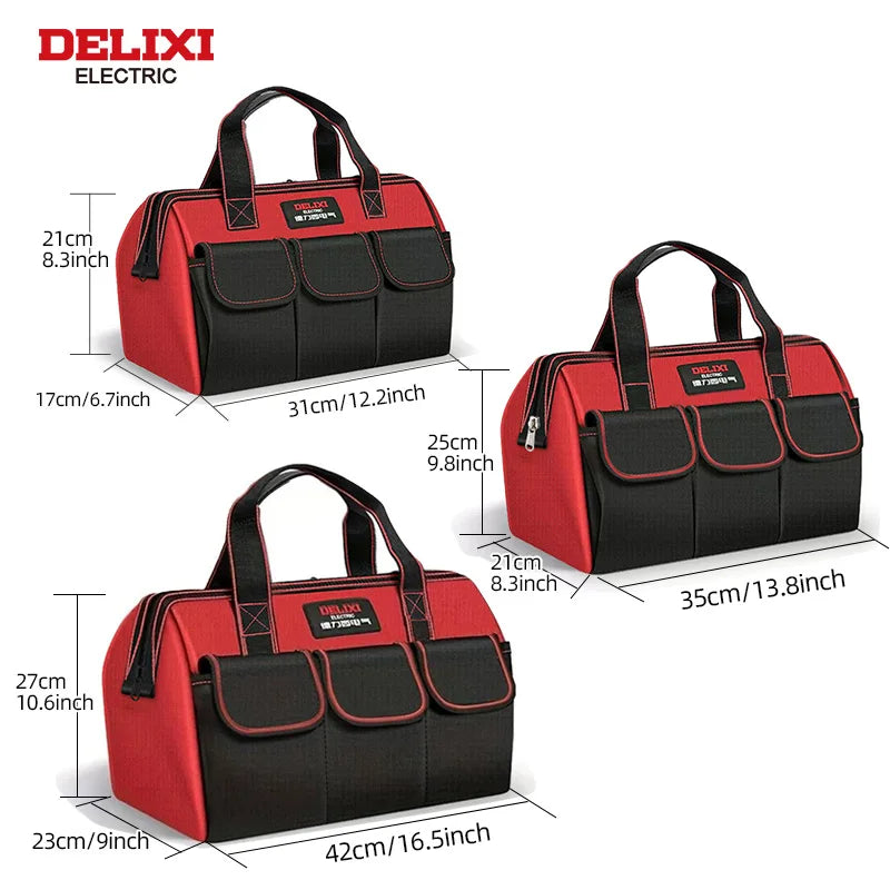 DELIXI ELECTRIC Soft-soled  Bag of Three, Multi-pocket Wide-Mouth Tool Handbag, Home Storage, With Adjustable Shoulder Strap