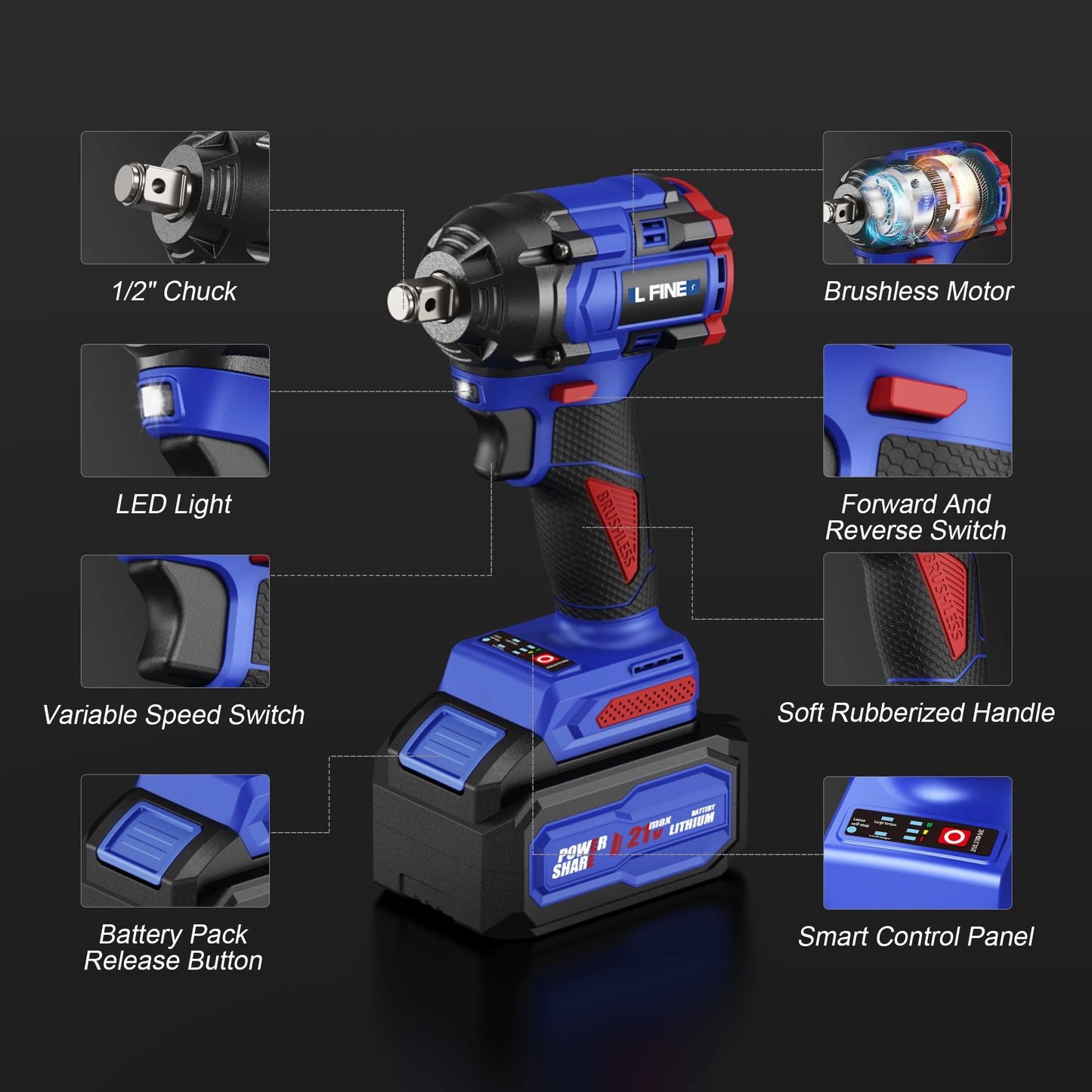 30000mAh Electric Wrench Kit Box Back Can Be Used For Tapping Multi Scenario Use More Efficient Charger Reducing Charging Time