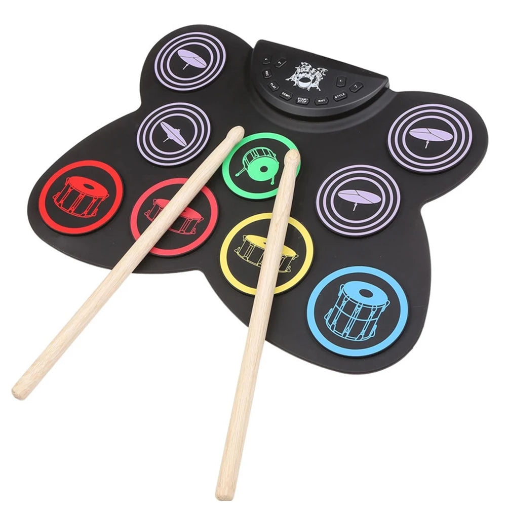 Folding Music Drums Hand Roll USB Electronic Silicon Drum Portable Practice Drums Kit 7-Pad Kit With Drumsticks Sustain Pedal