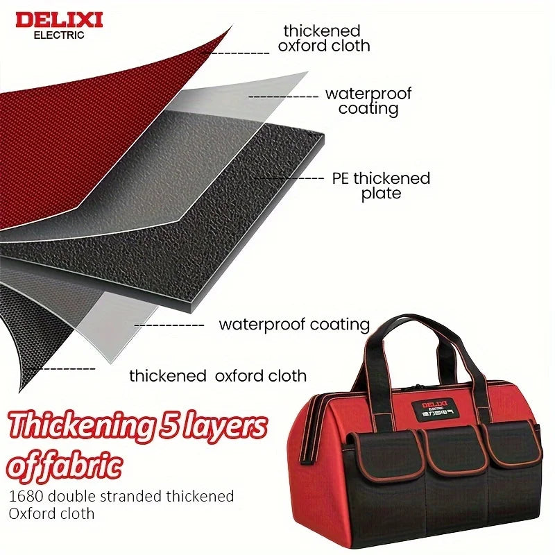 DELIXI ELECTRIC Soft-soled  Bag of Three, Multi-pocket Wide-Mouth Tool Handbag, Home Storage, With Adjustable Shoulder Strap