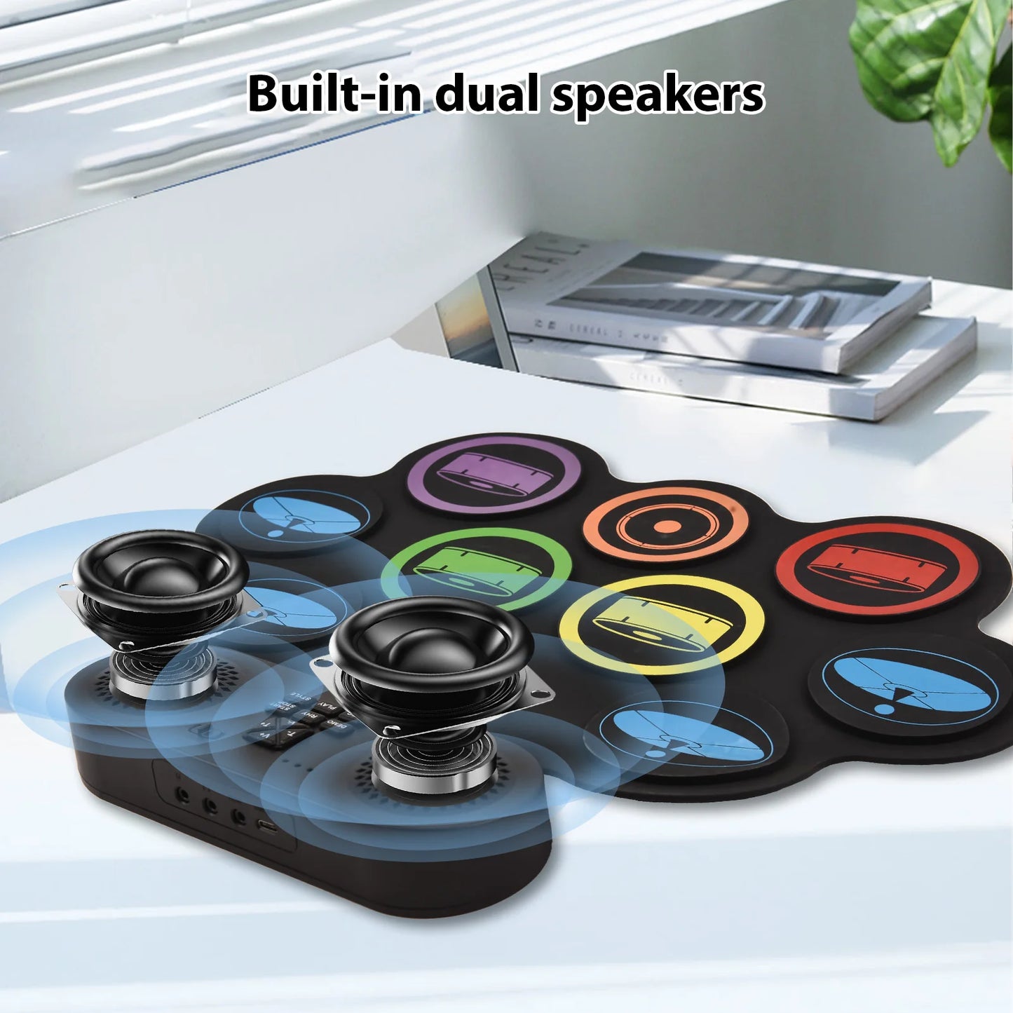 9 Pads Electronic Drum Set Hand Roll Drum Set Supports DTX Gaming/BT Dual Speaker 7 Drum Styles 6 Rhythms 10Demo Songs Pad Drum