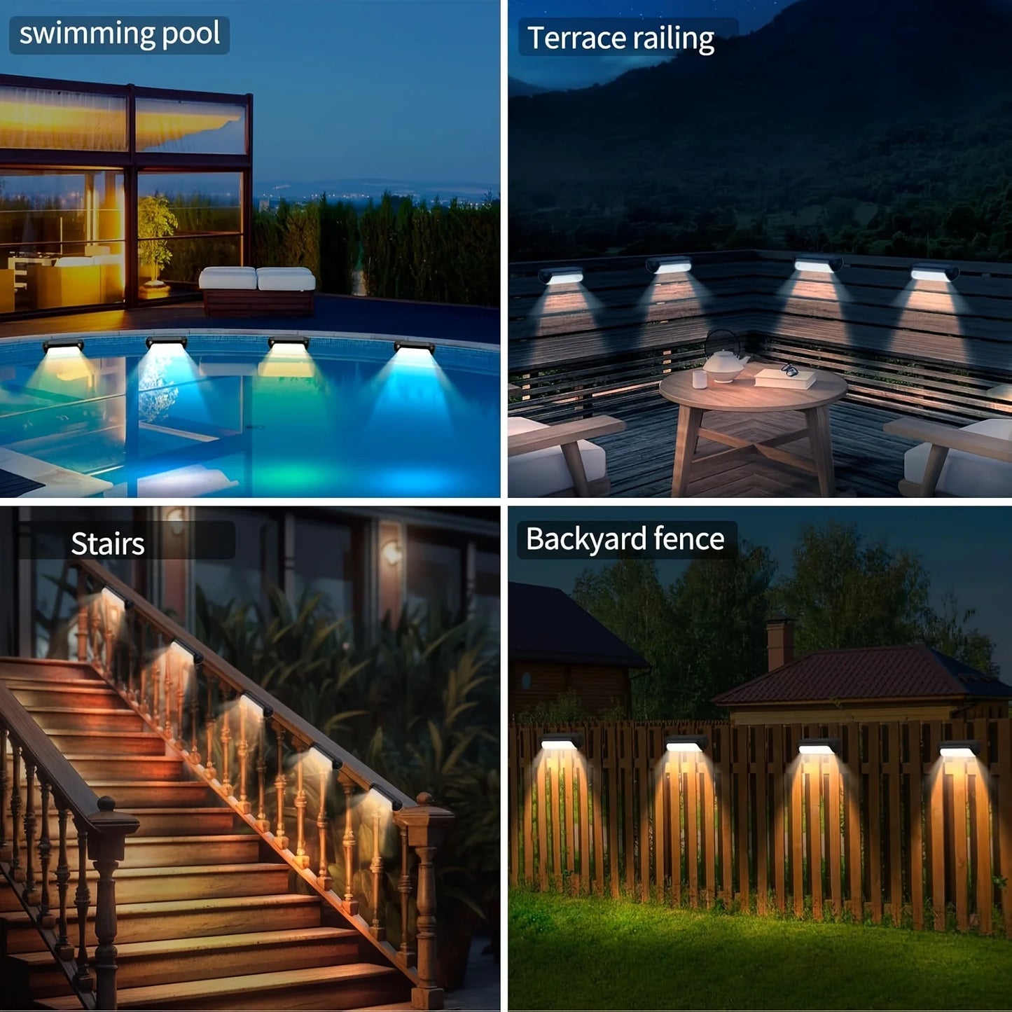 Luces LED solares para escalones con 2 modos de iluminación: mayor duración de la batería, compactas y duraderas, IP65 a prueba de agua para escaleras, cercas y paredes