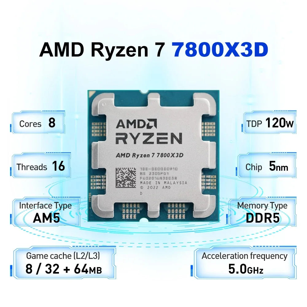 AMD Ryzen 7 7800X3D 4.2GHz 8-Core 16-Thread New L3=96M Processor R7 7800X3D Socket AM5 DDR5 5NM 120W but without cooler