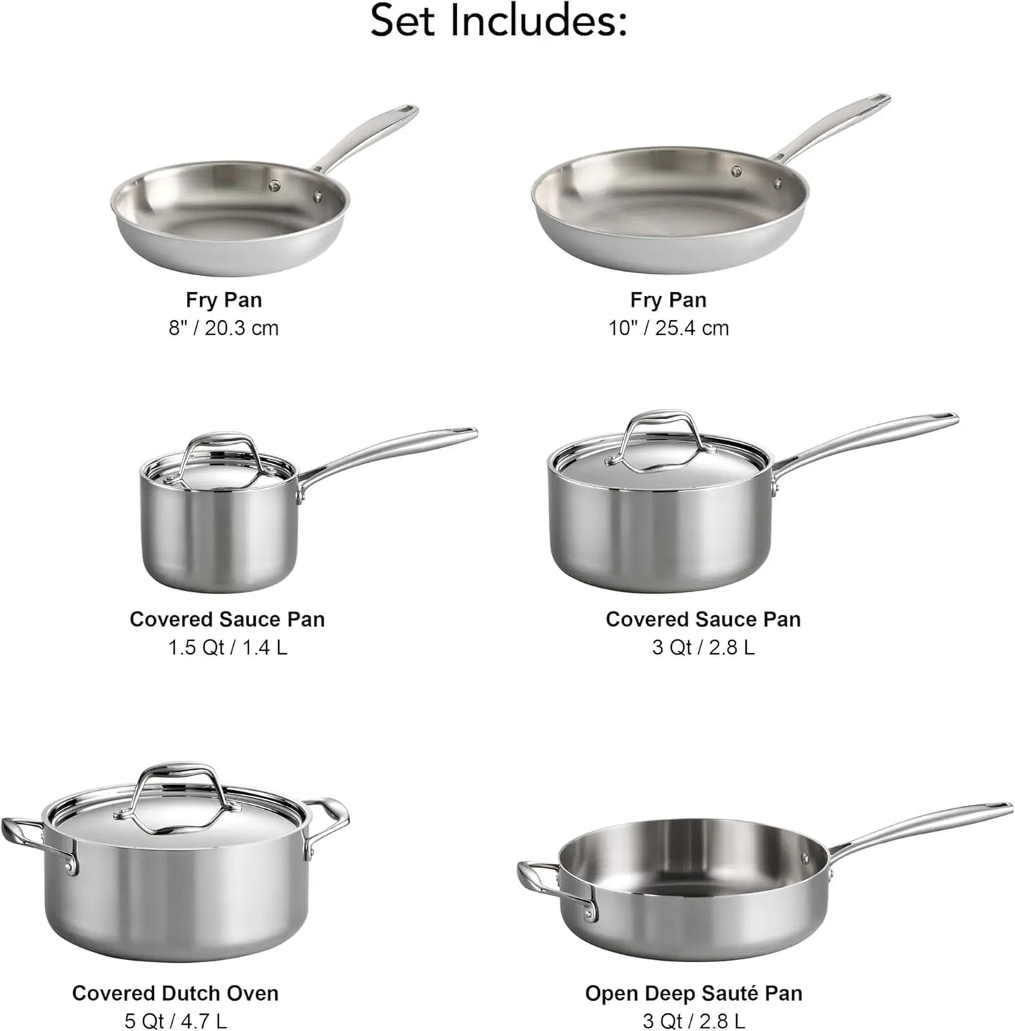 Tramontina Tri-Ply Clad Stainless Steel 9-Piece Cookware Set With Lids, Pots And Pans Kitchen Set, Induction-Ready,