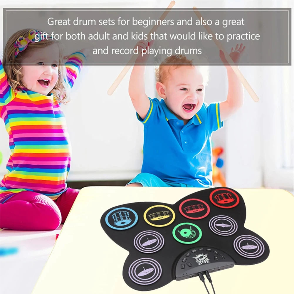 Folding Music Drums Hand Roll USB Electronic Silicon Drum Portable Practice Drums Kit 7-Pad Kit With Drumsticks Sustain Pedal